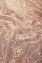 Pink Color Pure Tissue Silk Saree with Pearl and Zardozi Handwork