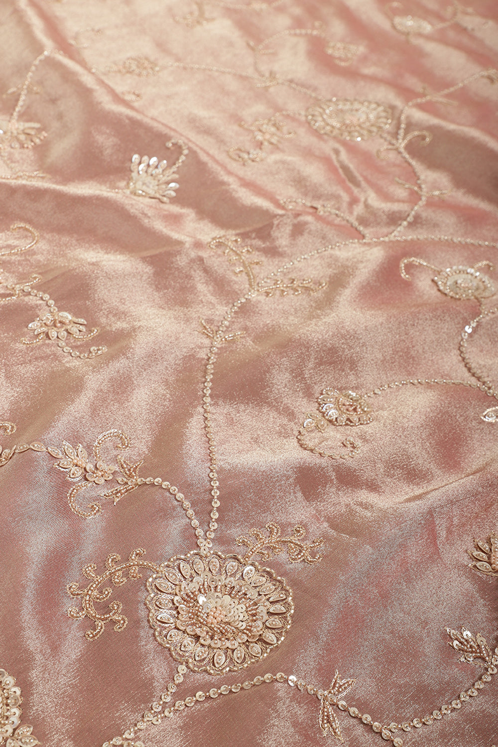 Pink Color Pure Tissue Silk Saree with Pearl and Zardozi Handwork