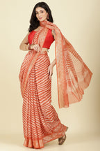 Orange Color Chiffon Leheriya Printed Saree