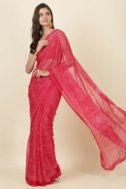 Rani Georgette Bandhani Printed Saree