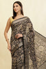 Black Floral Printed & Zari Border Cotton Silk Saree