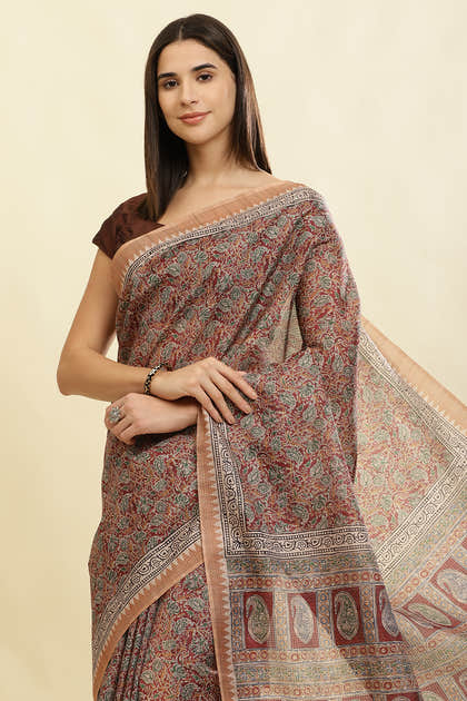 Maroon Cotton Silk Floral Boota Printed Saree