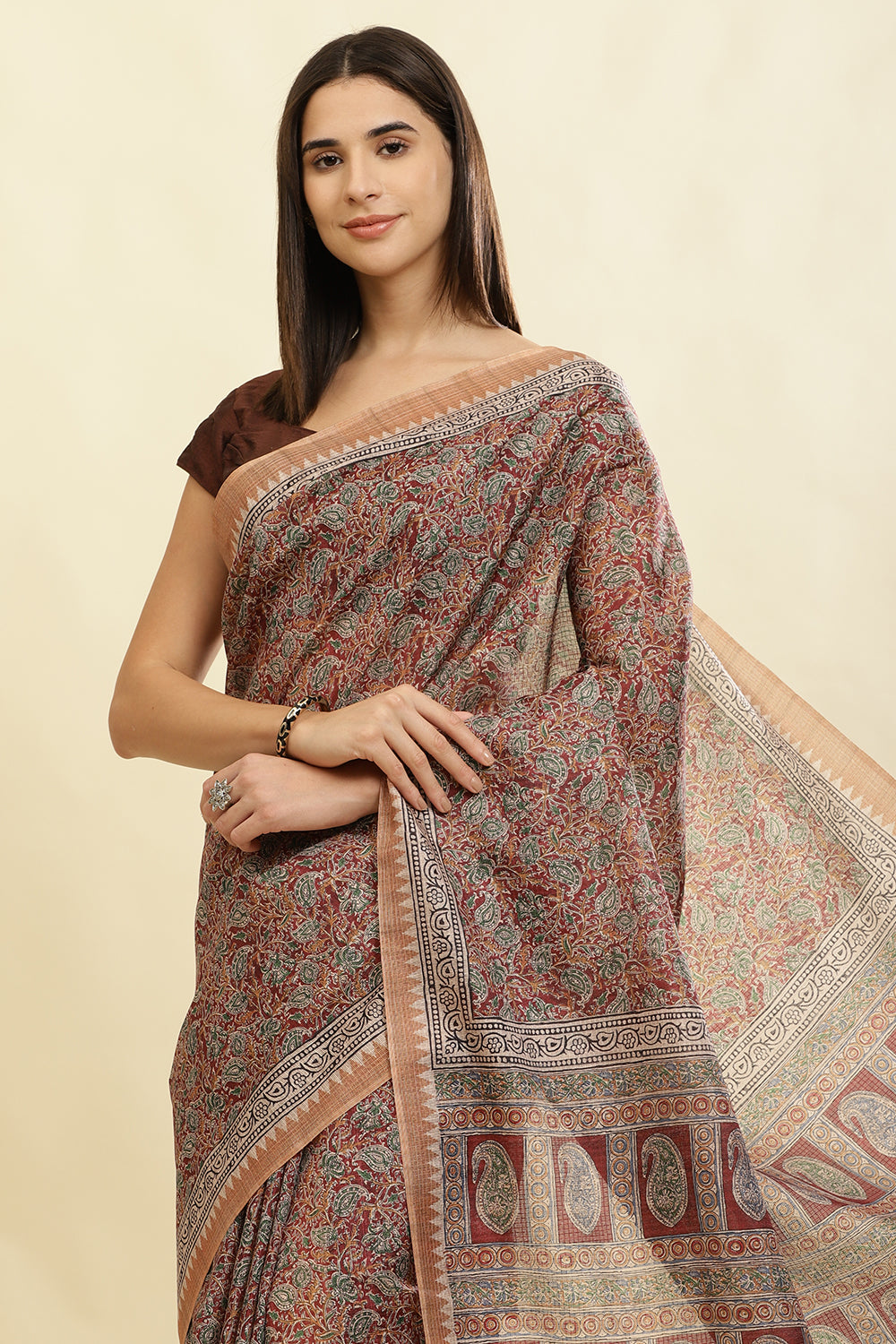 Maroon Cotton Silk Floral Boota Printed Saree