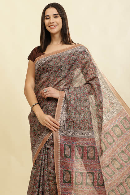 Green Cotton Silk Floral Boota Printed Saree