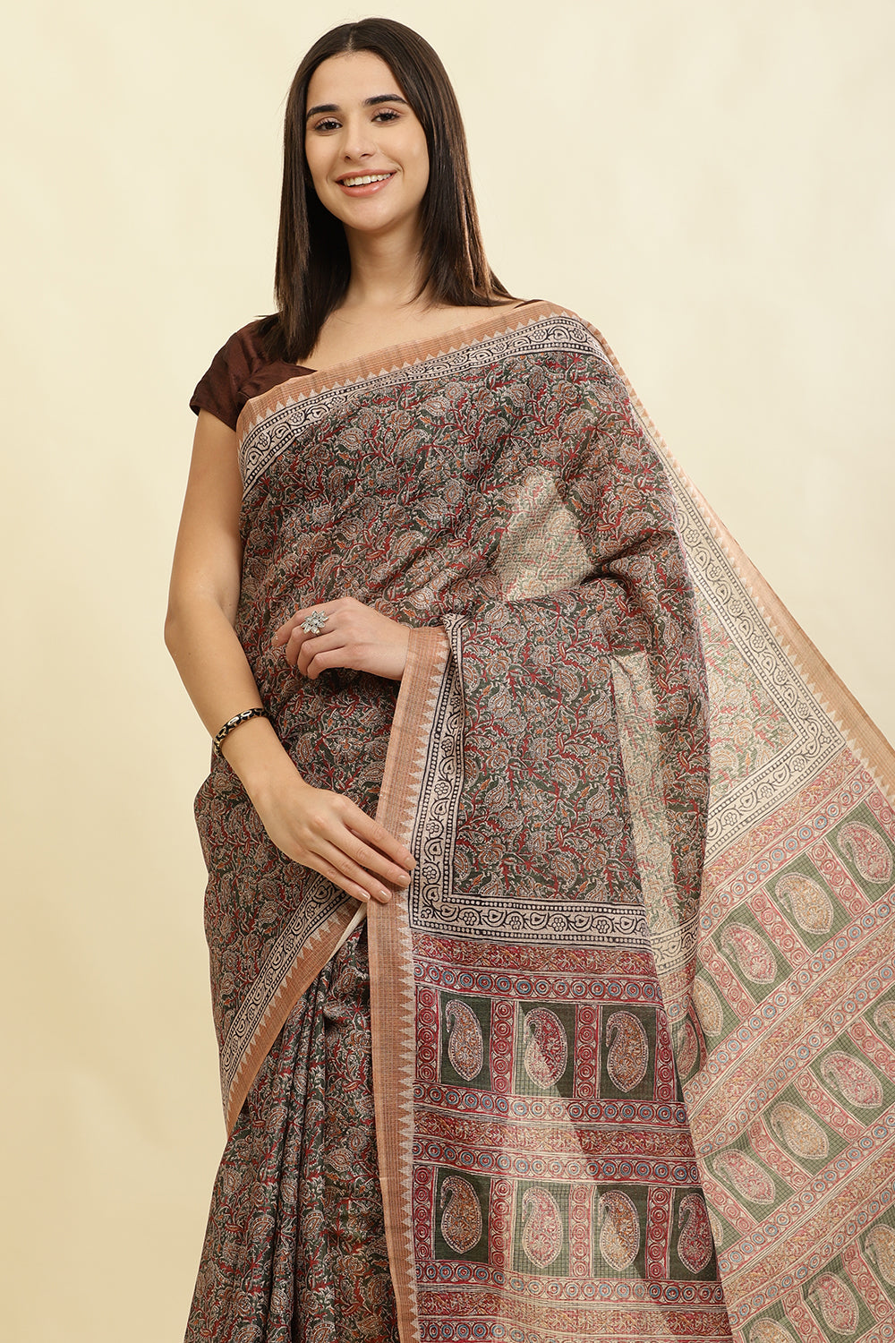 Green Cotton Silk Floral Boota Printed Saree