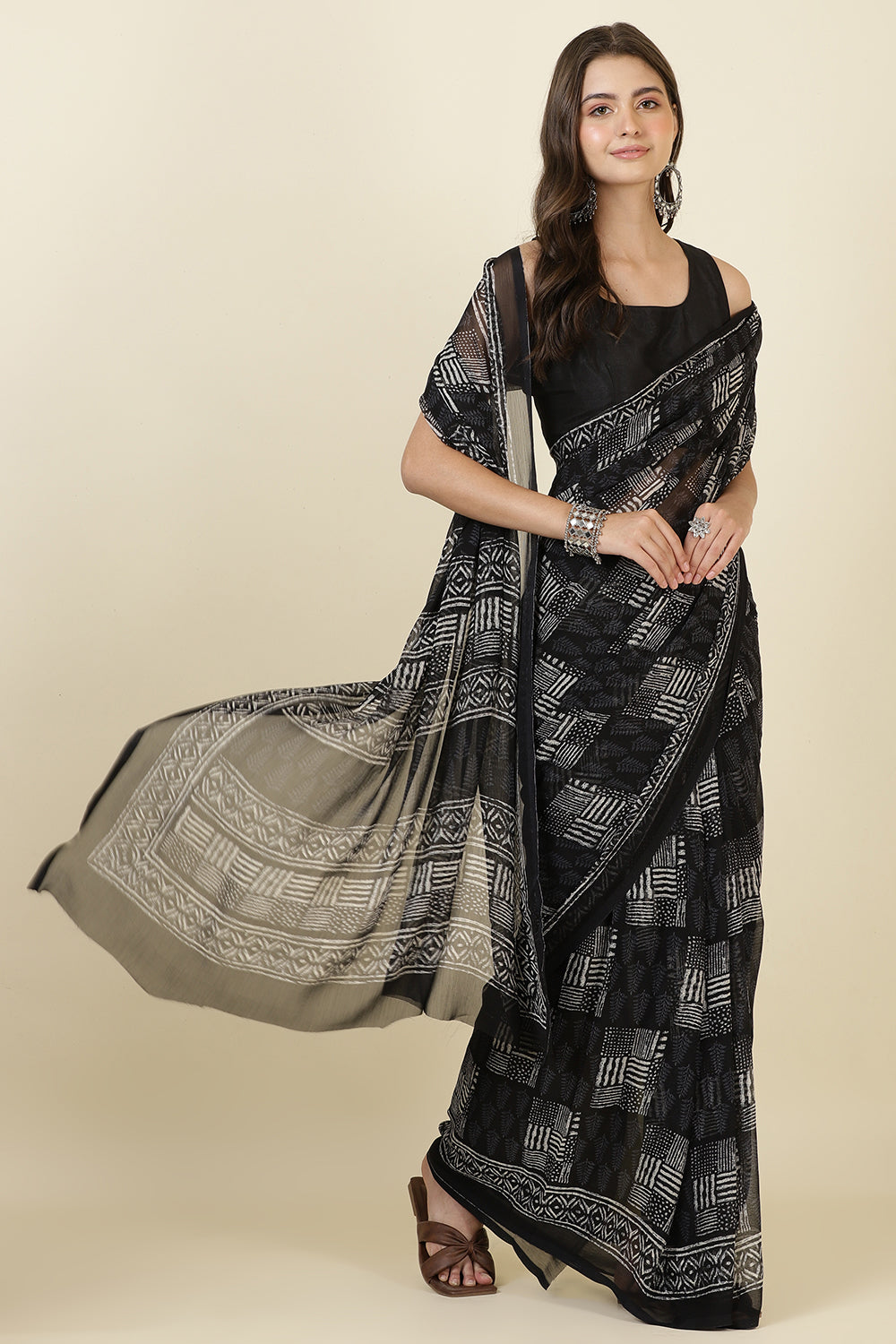 Black Printed Georgette Saree