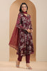 Dark Scarlet Color Crepe Alia-Cut Floral Printed Suit