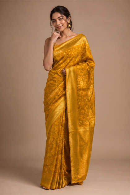 Mustard Silk Woven Saree