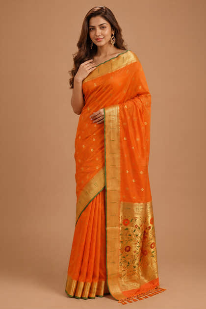 Mustard South Silk Paithani Work Saree