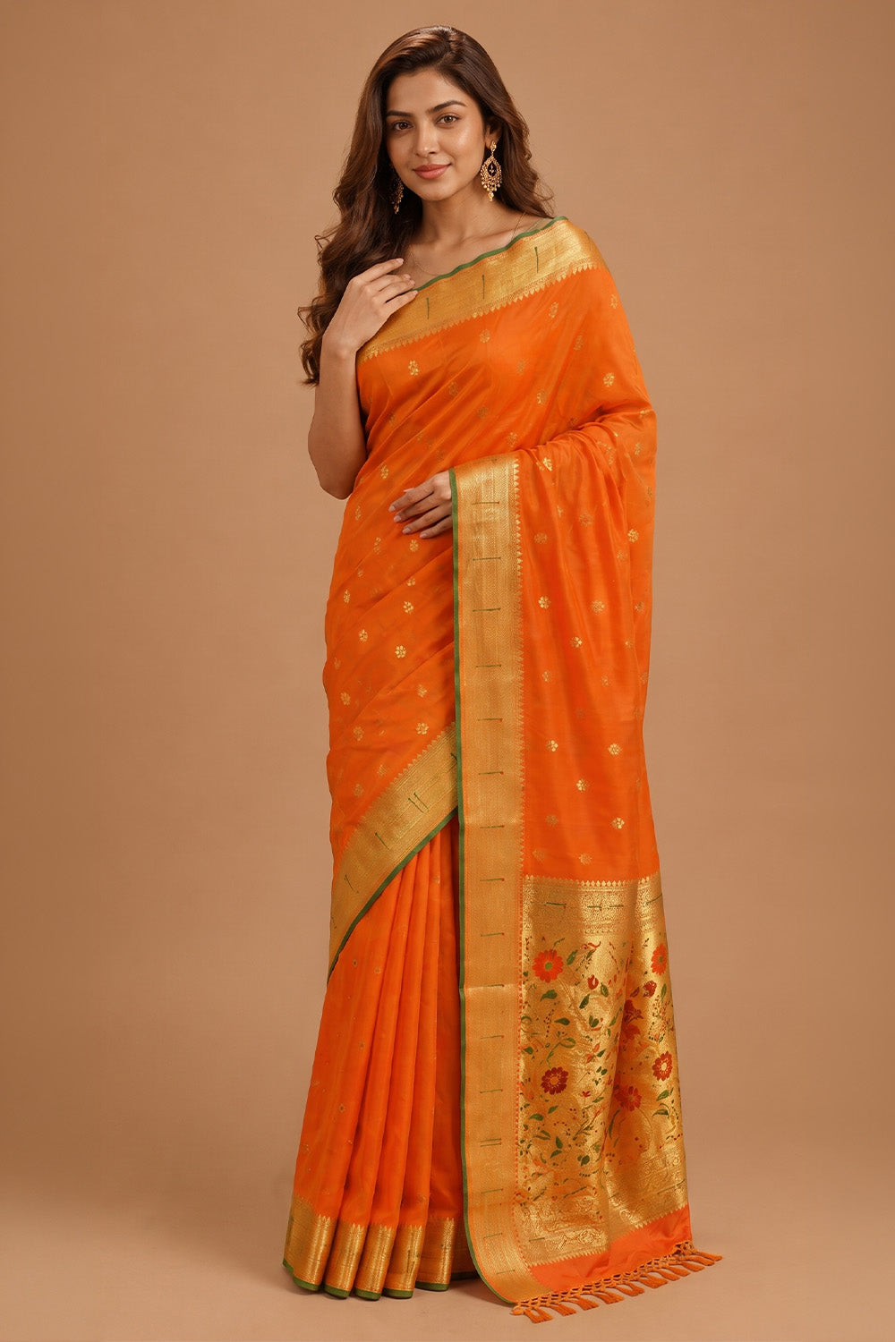Mustard South Silk Paithani Work Saree