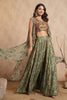 Pista Green Colour Chinon Embroidered Crop-Top and Printed Palazzo Set With Shrugs