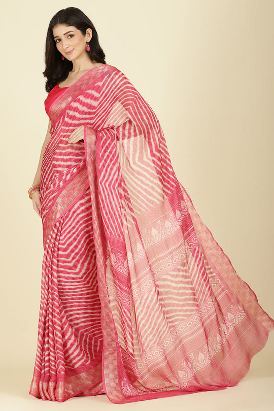 Coral Color Chiffon Leheriya Printed Saree
