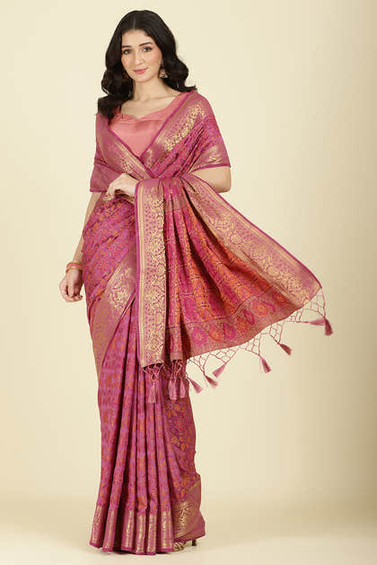 Mauve Color Tussar Woven Silk Saree