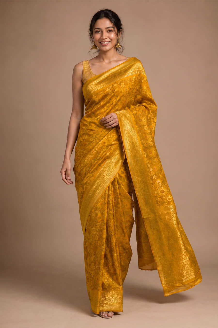 Mustard Silk Woven Saree