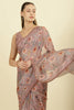 Light Brown Organza Floral Printed And Lace Work Saree
