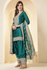 Teal Silk Zari Embroidered Suit With Parsi Salwar