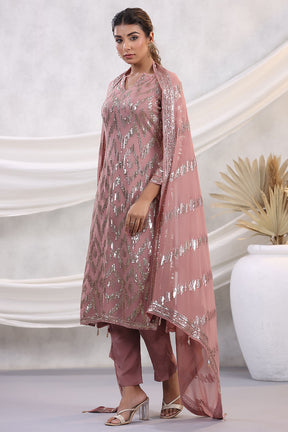 Dusty Pink Color Embroidered Georgette Unstitched Suit Material