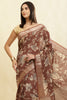 Brown Cotton Silk Floral Printed & Zari Border Saree