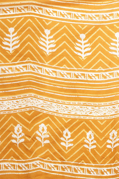 Mustard Cotton Dhabu Printed Saree