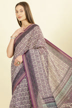 Purple Ajrakh Block Printed Cotton Saree