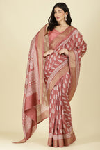Light Maroon Cotton Silk Boota Printed And Zari Woven Saree