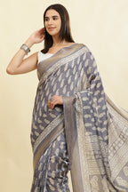 Grey Color Cotton Silk Boota Printed And Zari Woven Saree