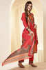 Red Color Printed Silk Embroidered Suit Set