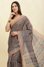 Navy Cotton Silk Floral Boota Printed Saree