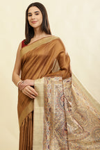 Brown Color Cotton Silk Madhubani Print Saree