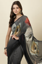 Black Georgette Floral Printed Saree