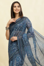 Blue Cotton Silk Printed Saree