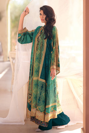 Bottle Green Color Muslin Printed Unstitched Suit Material