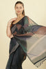 Teal Organza Cotton Printed Saree