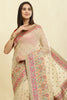Beige Chanderi Cotton kashida Weaves Saree