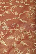 Copper Gold Pure Tissue Silk Saree with Aari & Zardozi Handwork