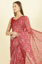 Maroon Kota Cotton Floral Jaal Printed Saree