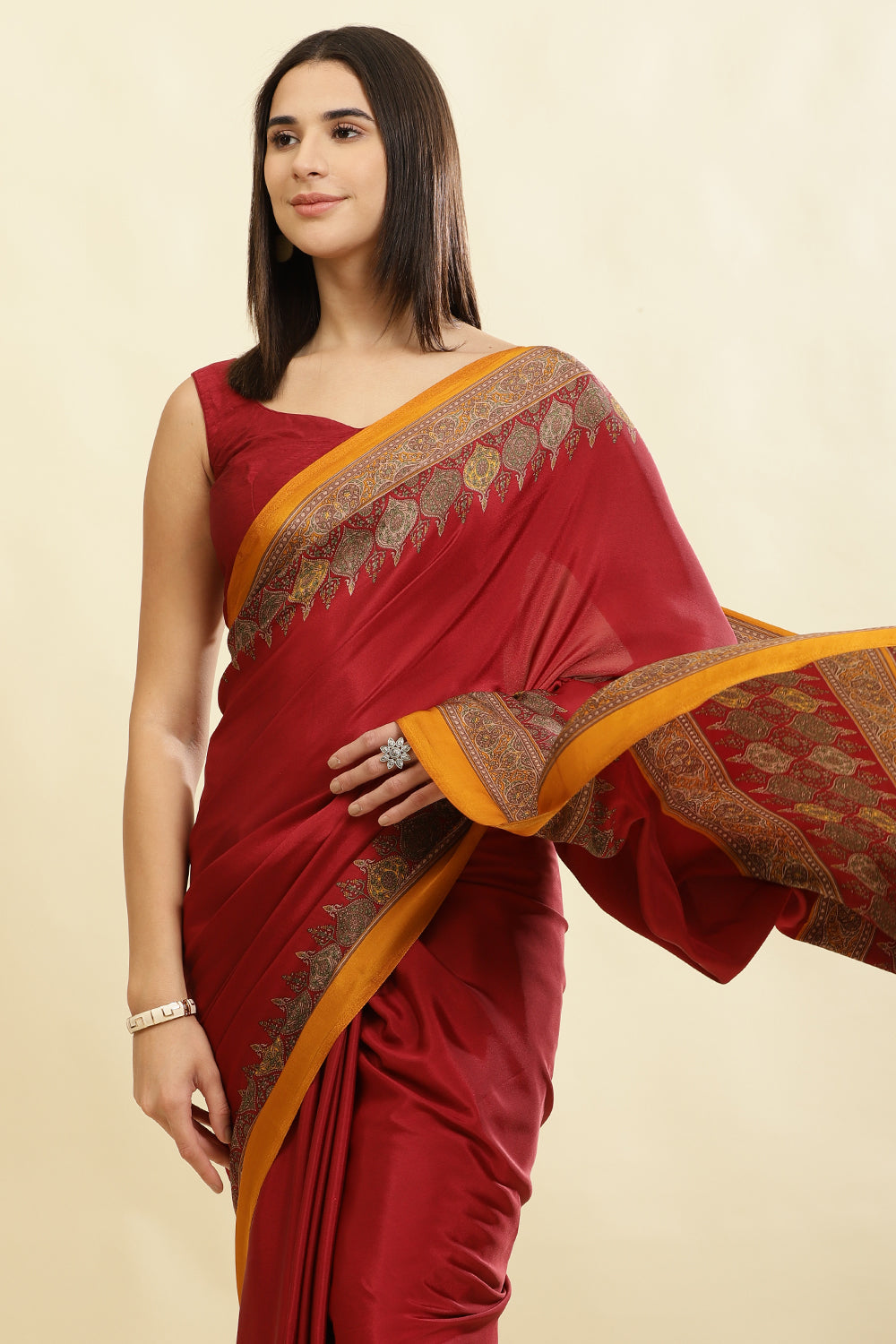 Maroon Crepe Printed Saree