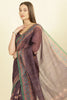 Dirty Purple Organza Cotton Bandhani Block Printed Saree
