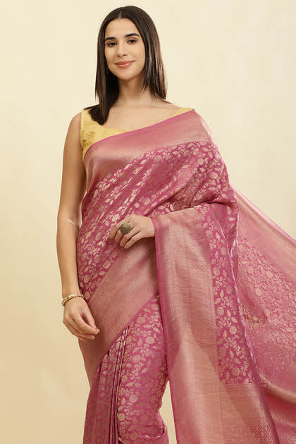 Tulip Pink Lightweight Banarasi Silk Weaving Saree