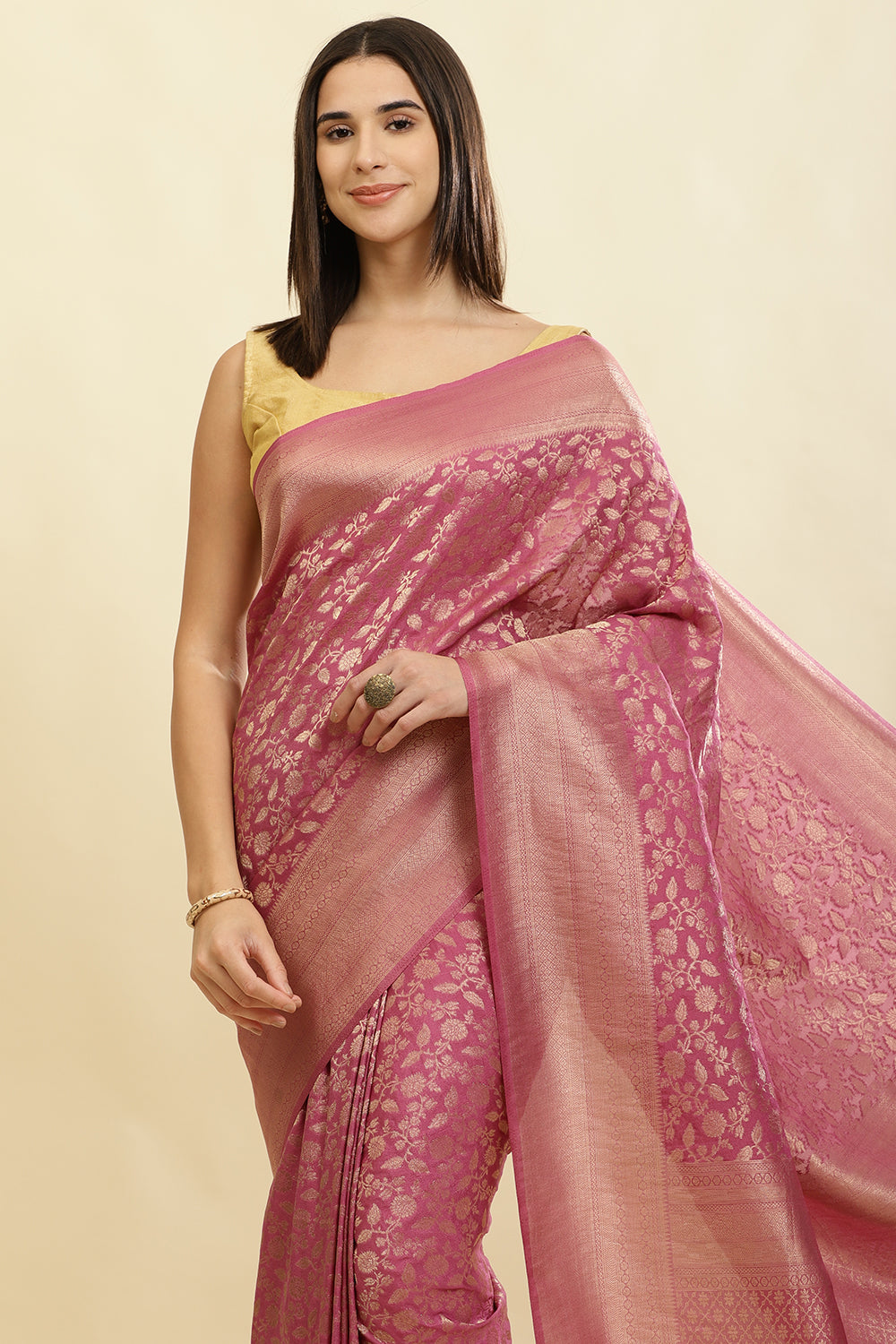 Tulip Pink Lightweight Banarasi Silk Weaving Saree