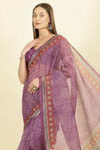 Purple Bandhani Printed Cotton Saree