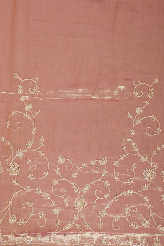 Rani Color Pure Tissue Silk Zardozi & Sequence Handwork Saree with Scalping Border