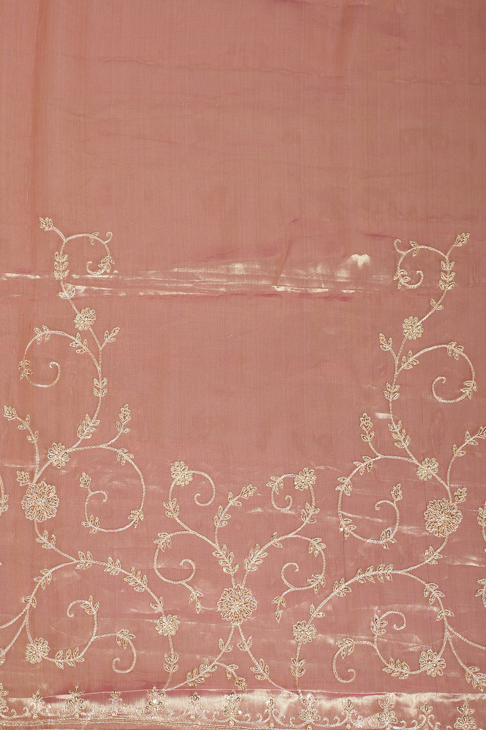 Rani Color Pure Tissue Silk Zardozi & Sequence Handwork Saree with Scalping Border