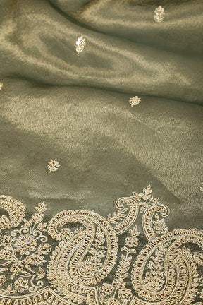Mehandi Color Pure Tissue Handloom Saree with Sequence & Zardozi Handwork