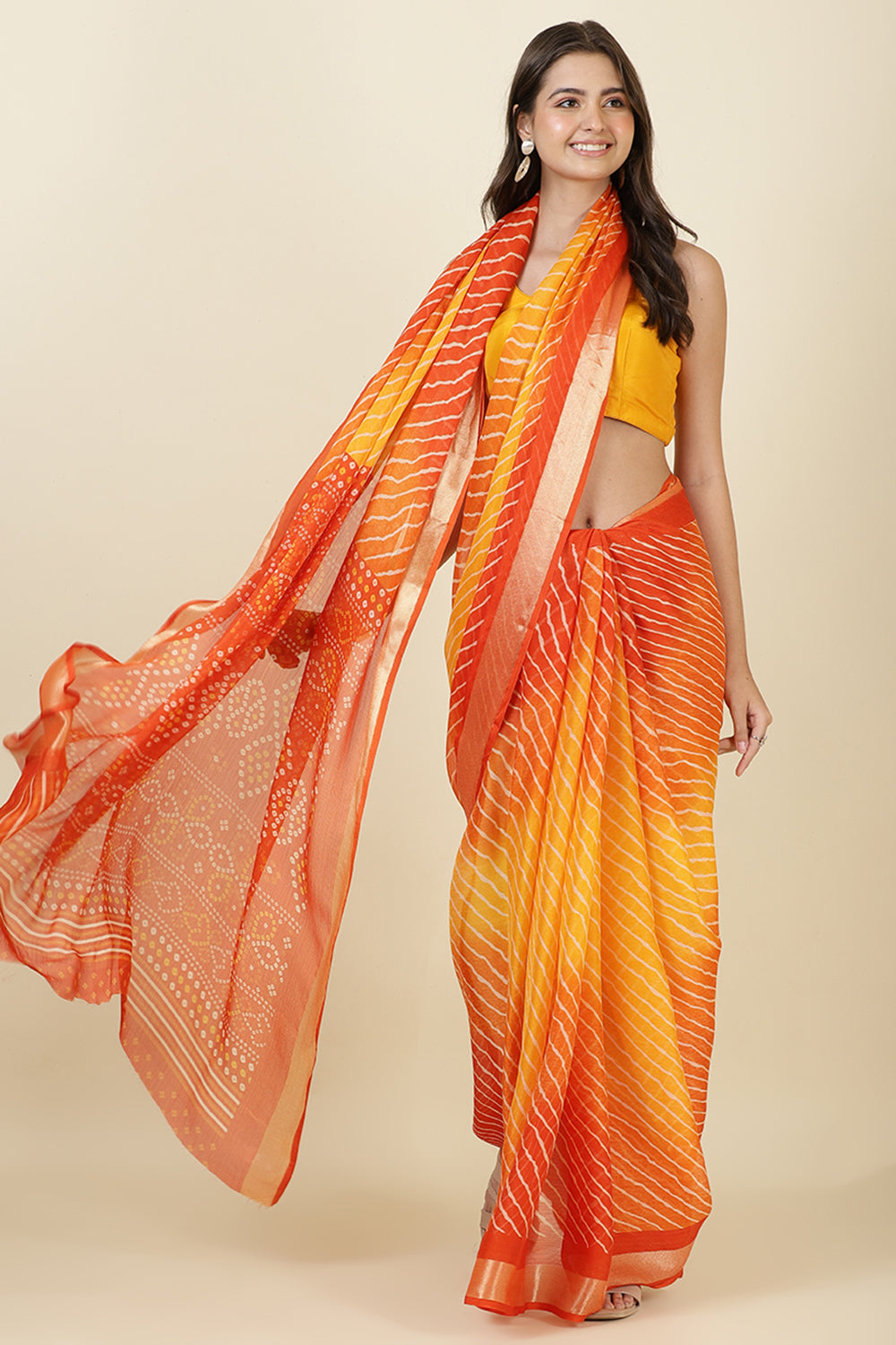 Orange Georgette Leheriya Printed Saree