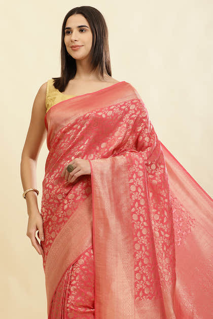Dark Peach Lightweight Banarasi Silk Weaving Saree