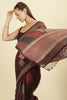Wine Organza Cotton Printed Saree