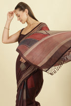 Wine Organza Cotton Printed Saree