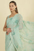 Turquoise Floral Resham Embroidered Cotton Saree