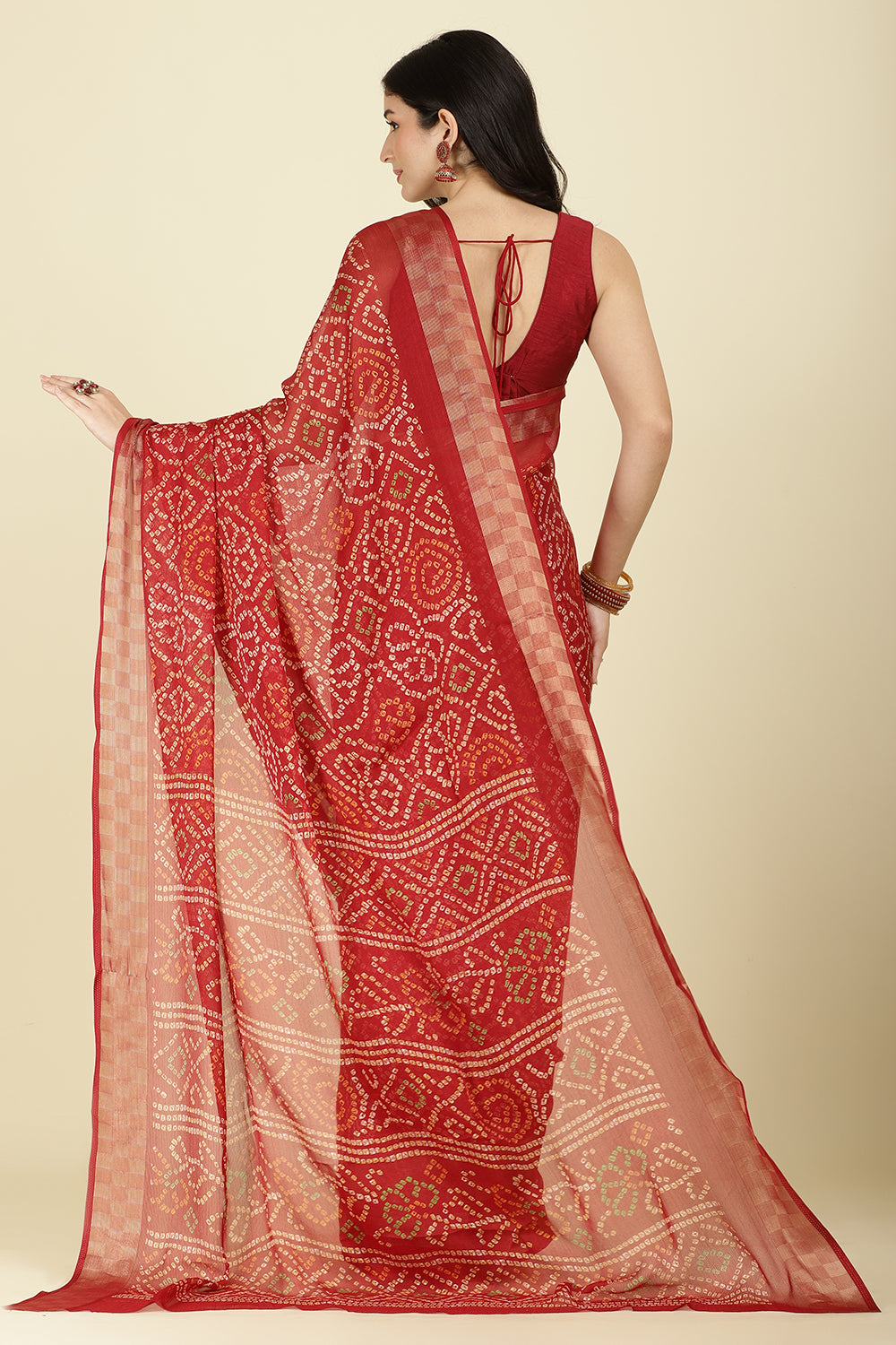 Maroon Color Chiffon Bandhani Printed Saree